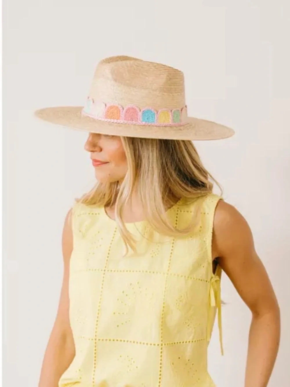 Sunshine Tienda Pastel Kandy Crochet Palm Straw Hat - Picture 2 of 4